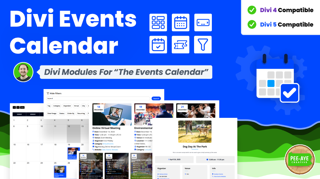 Official Divi Events Calendar product image published by Pee-Aye Creative